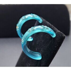 Fun Funky Retro Lucite Blue Crazy Daisy Earrings